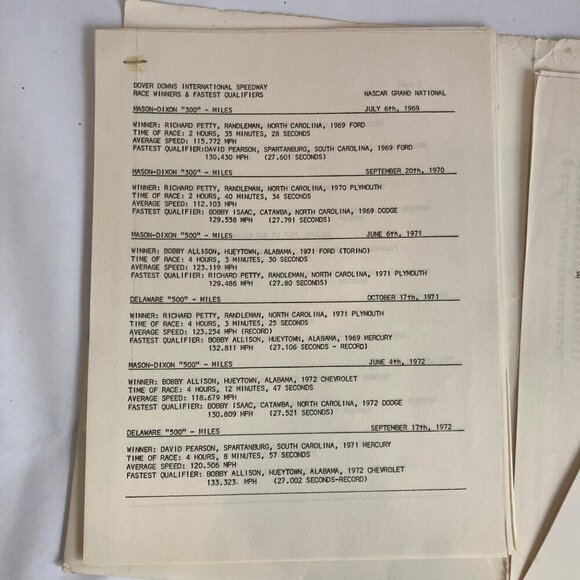 1982 NASCAR Winston Cup Press Kit Mason Dixon 500 Dover Downs Raceway Vintage - Picture 5 of 11